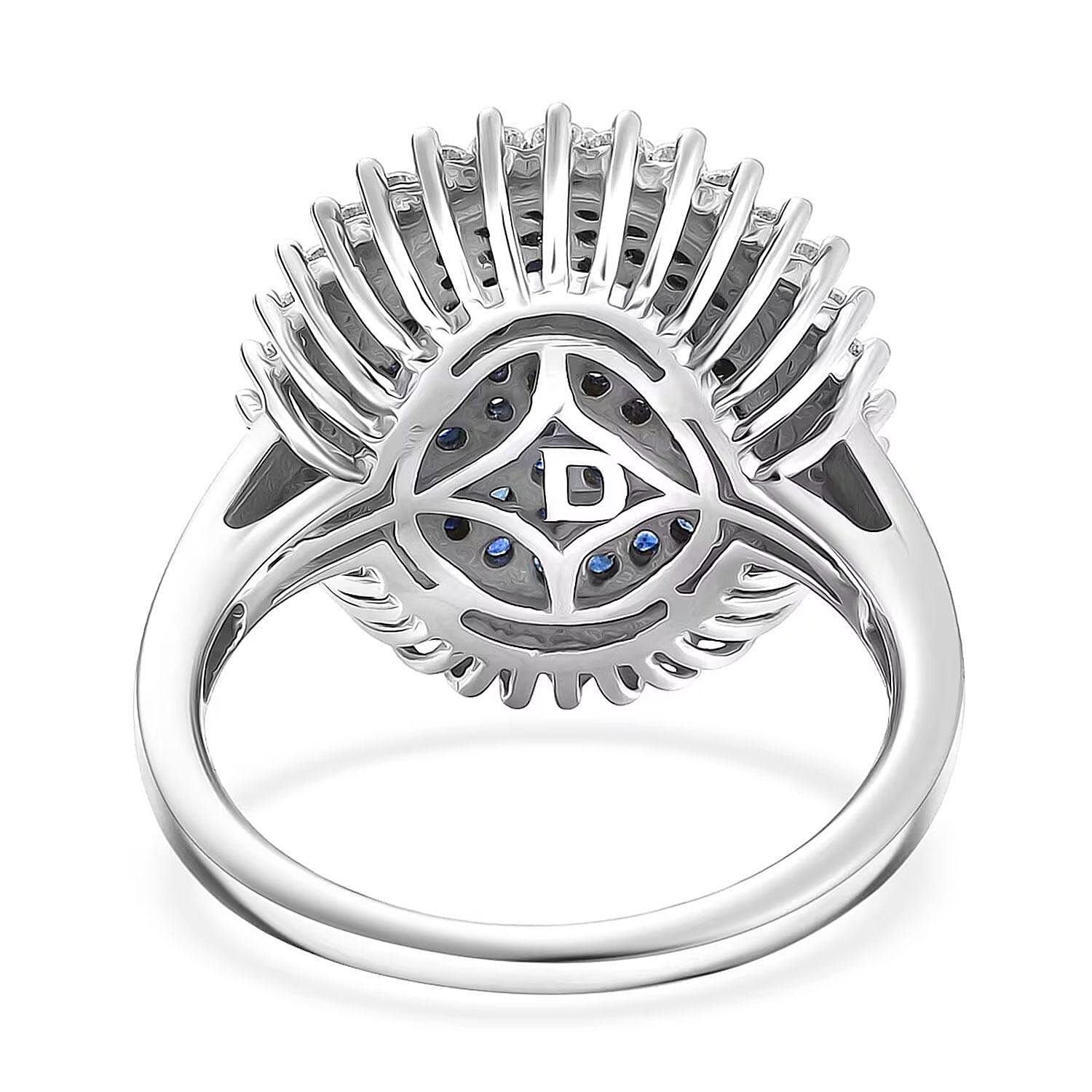 D'Joy Ceylon Blue Sapphire, Moissanite Ring in Rhodium Over Sterling Silver 1.85 ctw (Size 9.0)