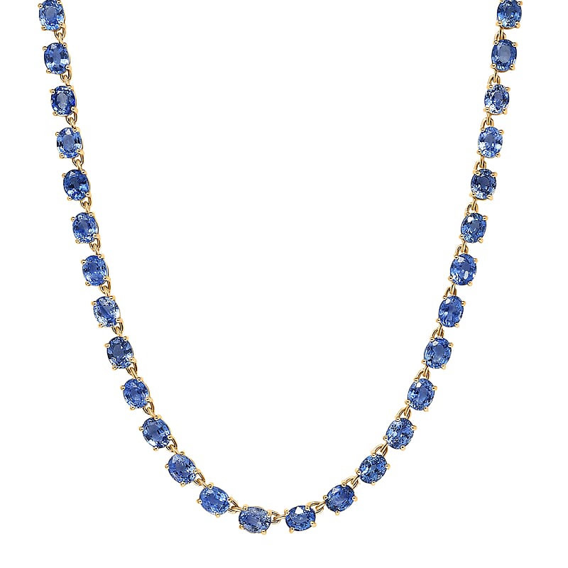 Luxoro AAA Ceylon Blue Sapphire Tennis Necklace in 10K Yellow Gold 25.40 ctw (18 Inches)