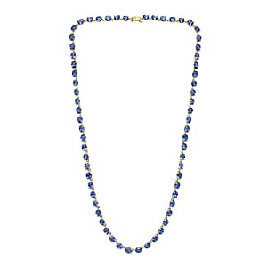 Luxoro AAA Ceylon Blue Sapphire Tennis Necklace in 10K Yellow Gold 25.40 ctw (18 Inches)