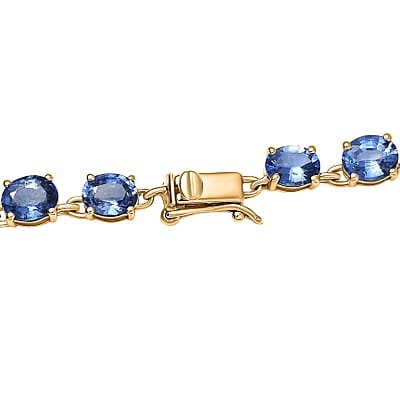 Luxoro AAA Ceylon Blue Sapphire Tennis Necklace in 10K Yellow Gold 25.40 ctw (18 Inches)