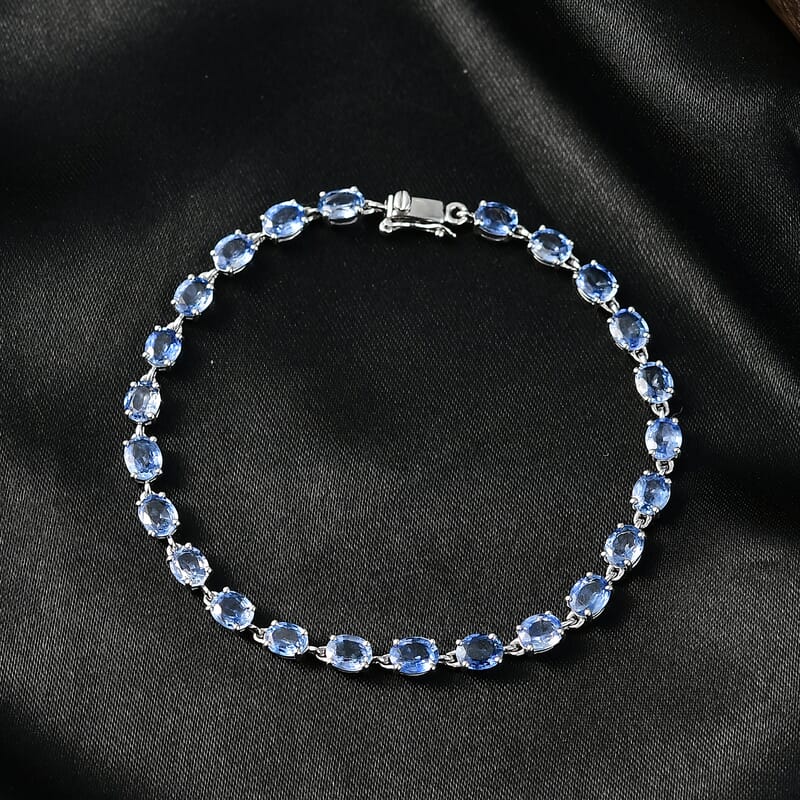 Luxoro AAA Ceylon Blue Sapphire Tennis Bracelet in 10K White Gold 10.50 ctw (7.25 Inches)