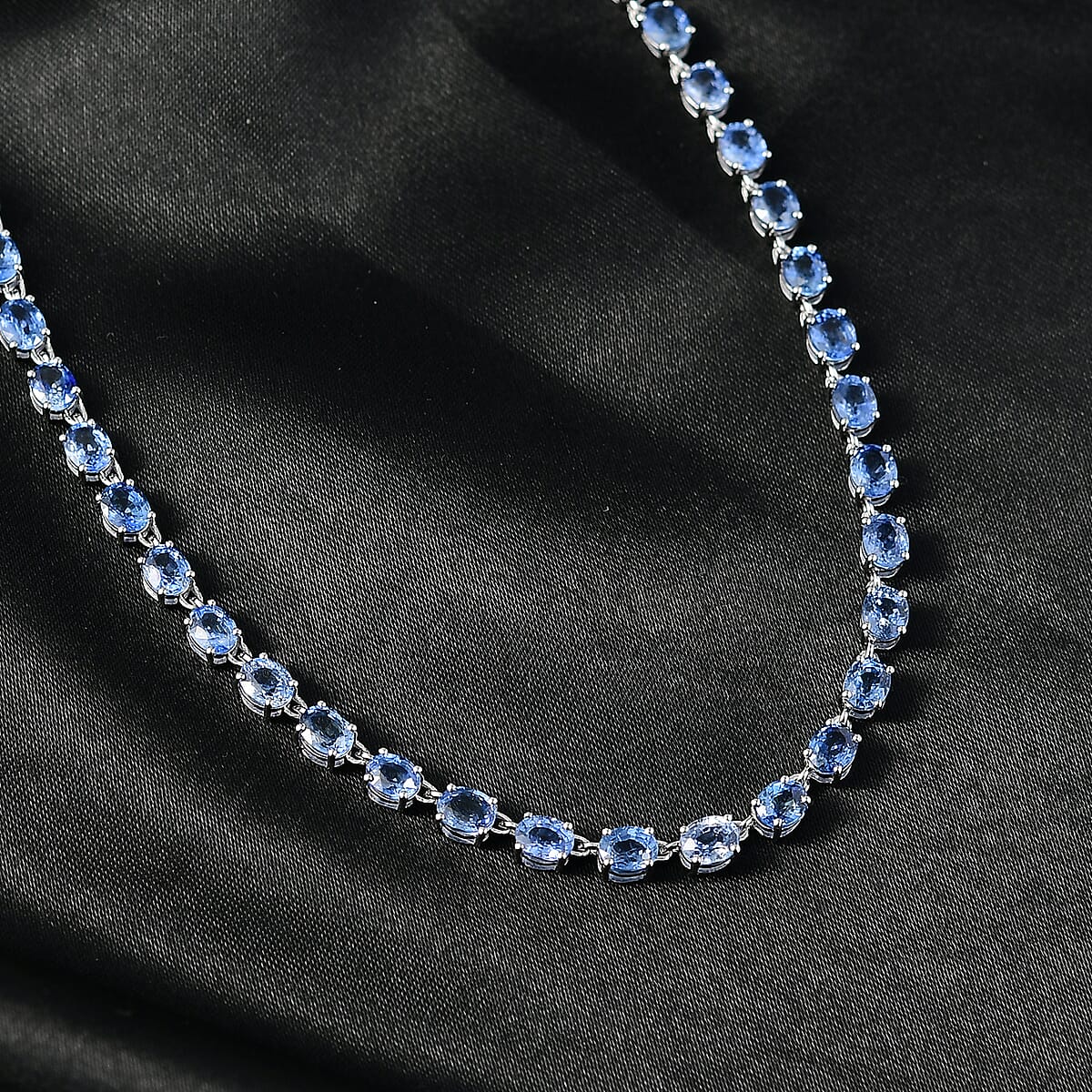 Luxoro AAA Ceylon Blue Sapphire Tennis Necklace in 10K White Gold 28.80 ctw (18 Inches) image number 1