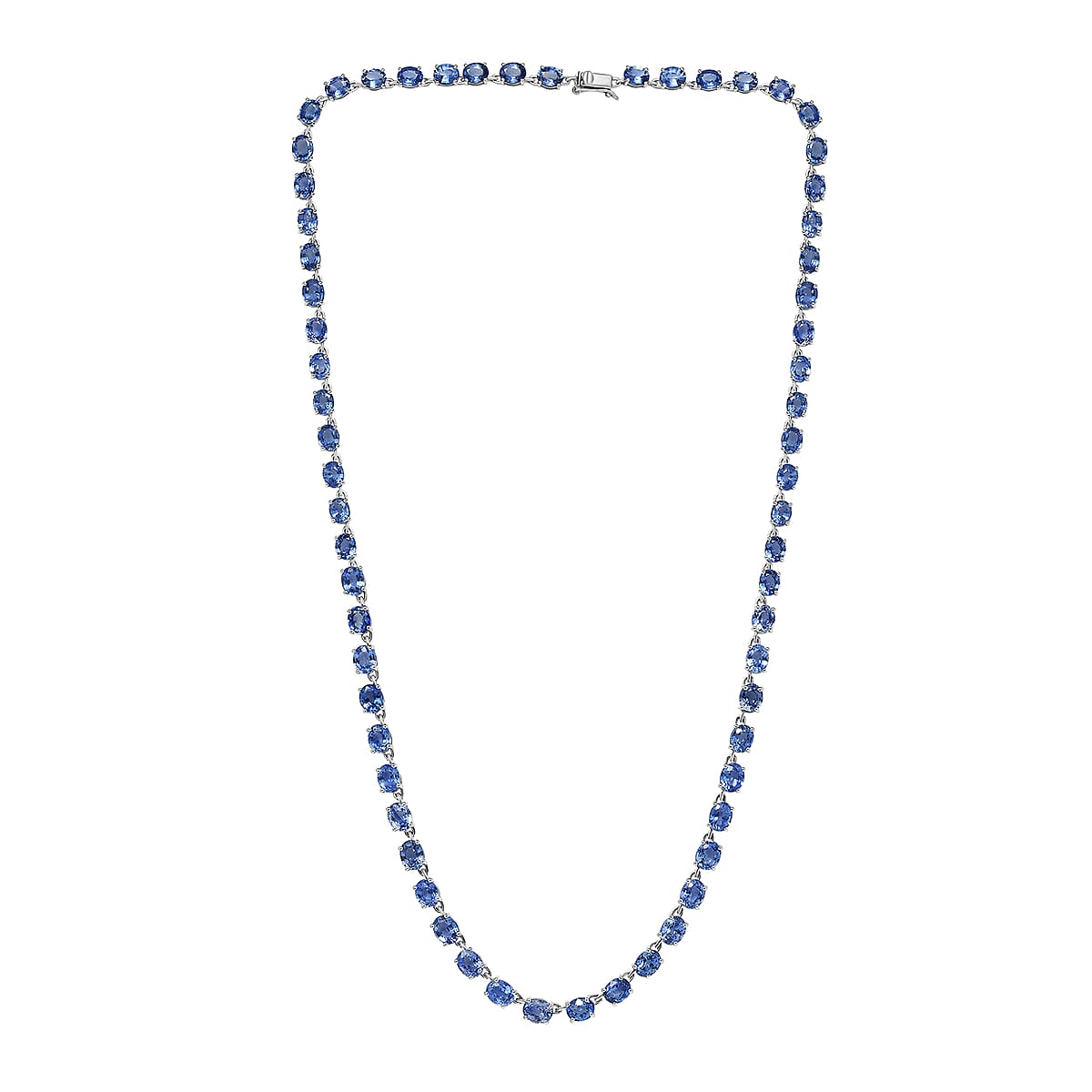 Luxoro AAA Ceylon Blue Sapphire Tennis Necklace in 10K White Gold 28.80 ctw (18 Inches) image number 3
