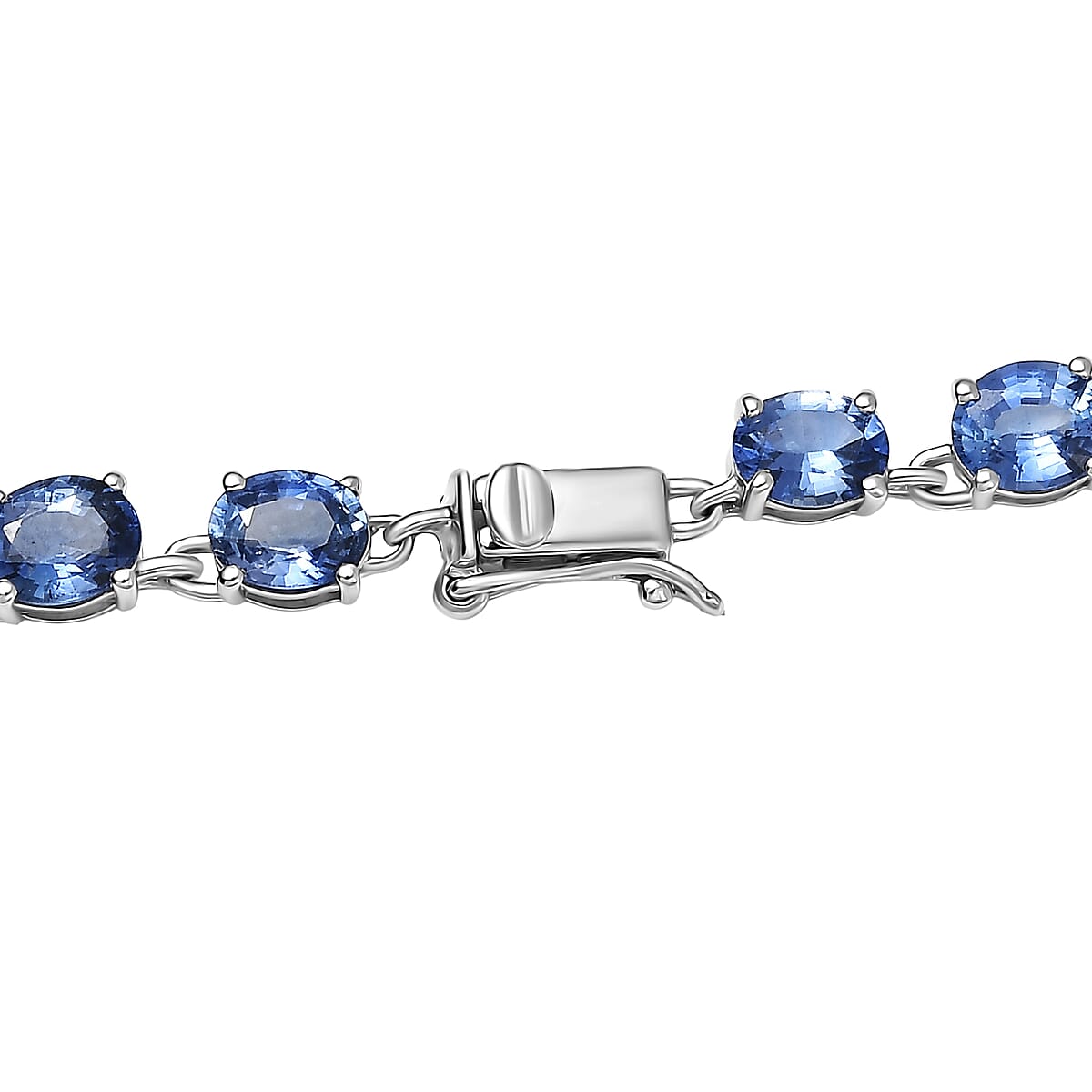 Luxoro AAA Ceylon Blue Sapphire Tennis Necklace in 10K White Gold 28.80 ctw (18 Inches) image number 4