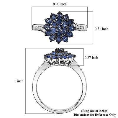 D'Joy Ceylon Blue Sapphire, White Zircon Royal Bloom Ring in Rhodium Over Sterling Silver 1.30 ctw (Size 9.0)