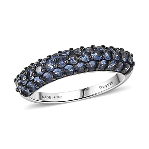 D'Joy Premium Ceylon Blue Sapphire 1.50 ctw Royal Blue Band Ring in Rhodium Over Sterling Silver (Size 10.0) (Del. in 8-10 Days)