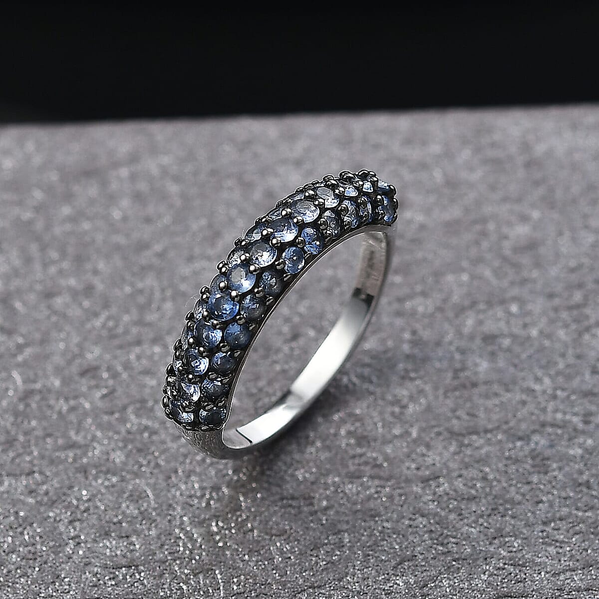 D'Joy Premium Ceylon Blue Sapphire 1.50 ctw Royal Blue Band Ring in Rhodium Over Sterling Silver (Size 10.0) image number 1