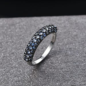 D'Joy Ceylon Blue Sapphire Band Ring in Rhodium Over Sterling Silver 1.50 ctw (Size 10.0) (Del. in 8-10 Days)