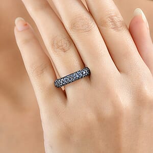 D'Joy Ceylon Blue Sapphire Band Ring in Rhodium Over Sterling Silver 1.50 ctw (Size 10.0) (Del. in 8-10 Days)