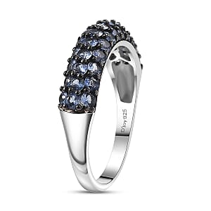 D'Joy Ceylon Blue Sapphire Band Ring in Rhodium Over Sterling Silver 1.50 ctw (Size 10.0) (Del. in 8-10 Days)