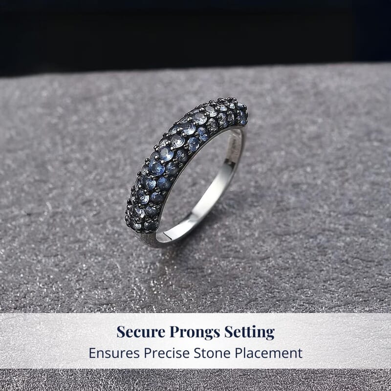 D'Joy Ceylon Blue Sapphire 1.50 ctw Band Ring in Rhodium Over Sterling Silver (Size 8.0)