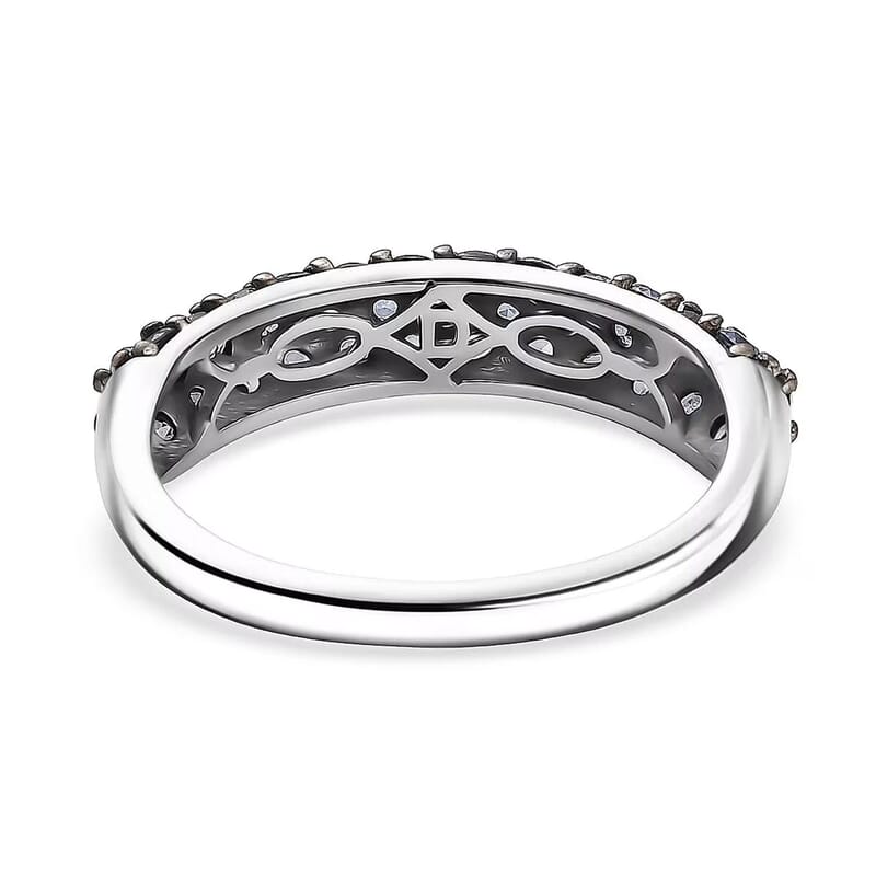 D'Joy Ceylon Blue Sapphire 1.50 ctw Band Ring in Rhodium Over Sterling Silver (Size 8.0)