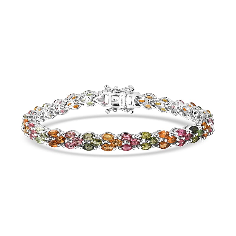 D'Joy Premium Multi-Tourmaline 7.00 ctw Rainbow Vine Bracelet in Rhodium Over Sterling Silver (6.50 In)