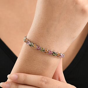D'Joy Premium Multi-Tourmaline 7.00 ctw Rainbow Vine Bracelet in Rhodium Over Sterling Silver (6.50 In)