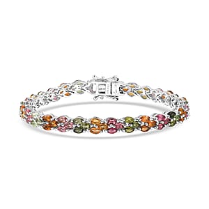 D'Joy Premium Multi-Tourmaline 7.70 ctw Rainbow Vine Bracelet in Rhodium Over Sterling Silver (7.25 In)