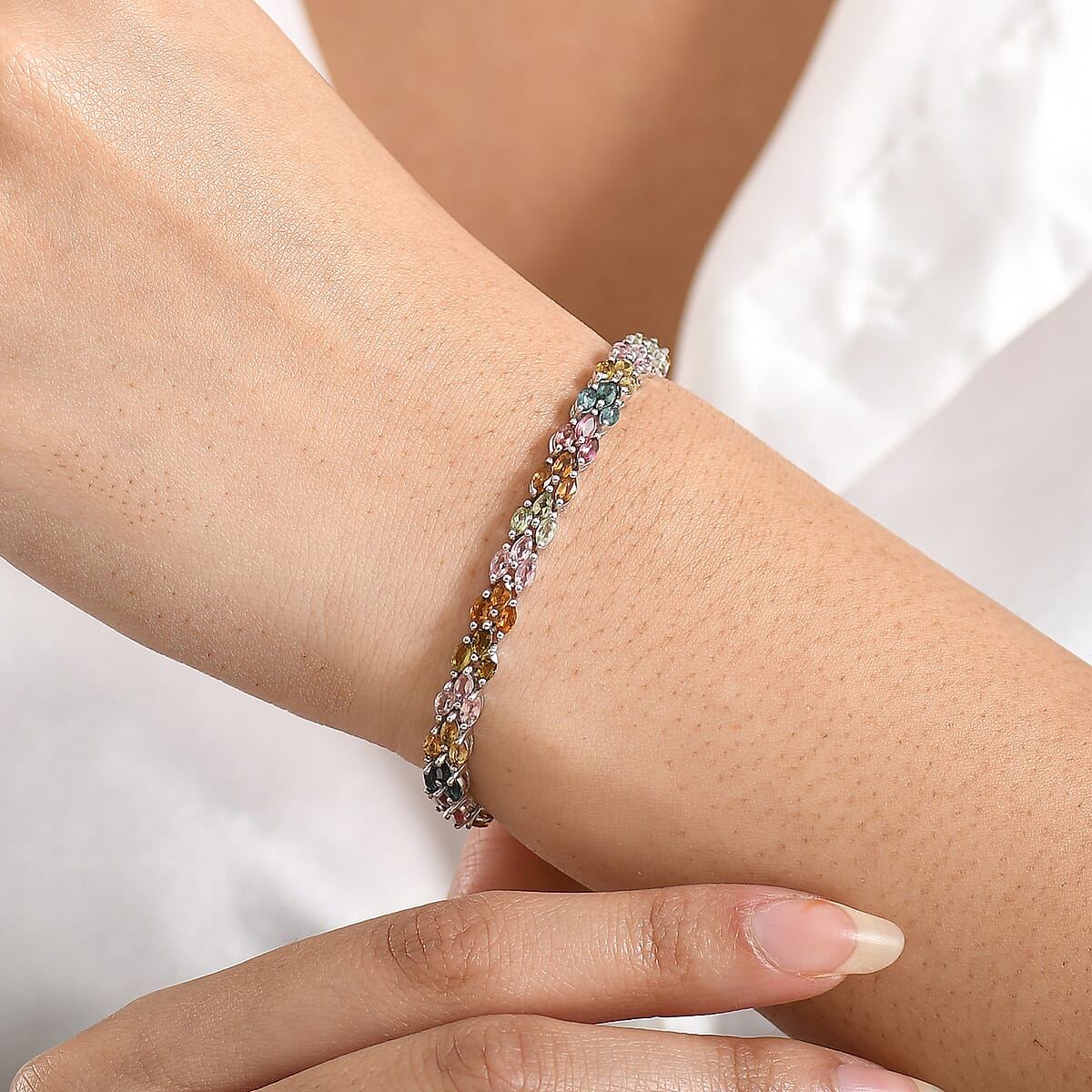 D'Joy Premium Multi-Tourmaline 8.35 ctw Bracelet in Rhodium Over Sterling Silver (8.00 In) image number 2