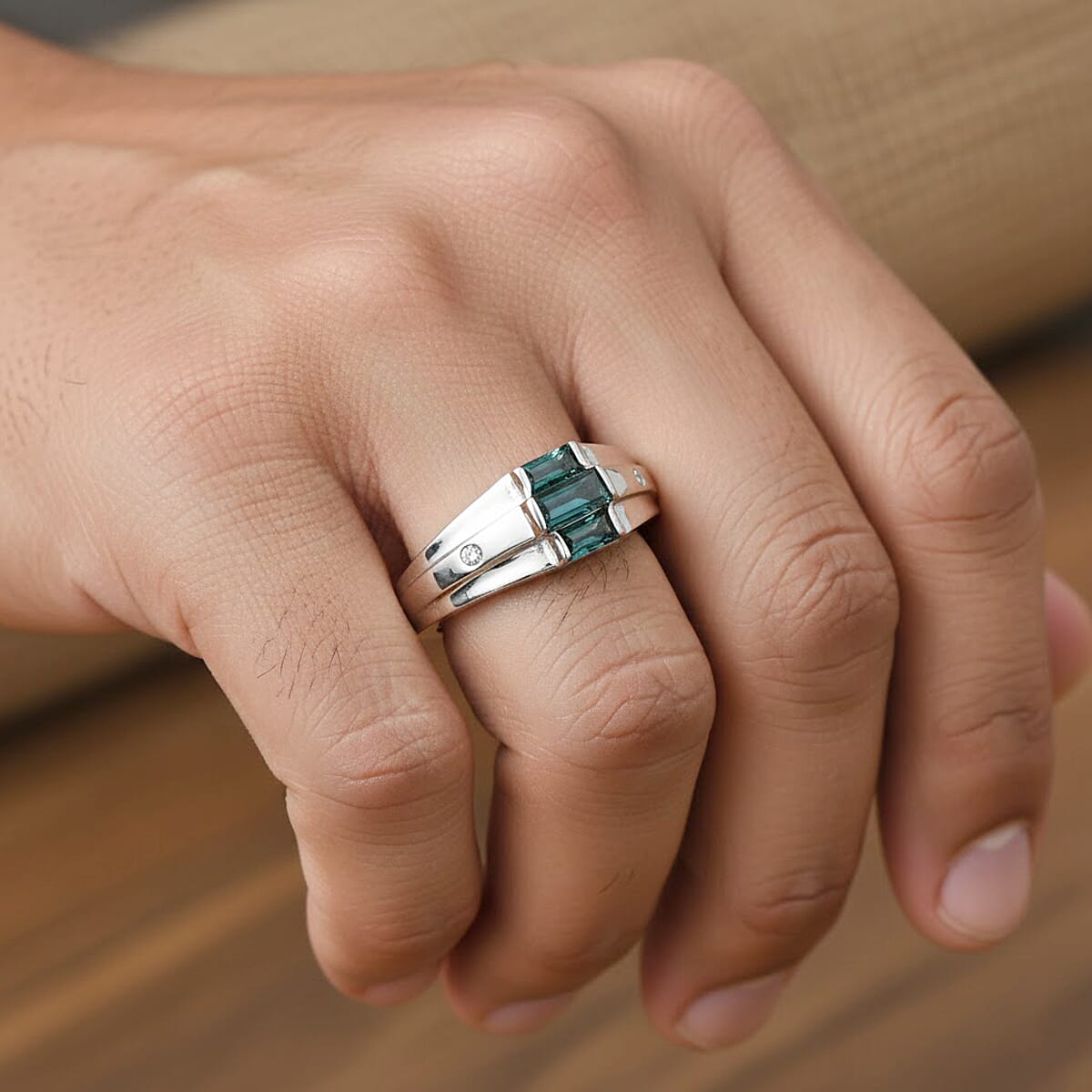 D'Joy Premium Pirineu Lagoon Tourmaline and Diamond 0.50 ctw Ring in Rhodium Over Sterling Silver (Size 10.0) image number 2