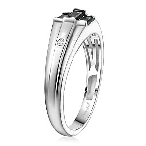 D'Joy  Pirineu Lagoon Tourmaline, Diamond Ring in Rhodium Over Sterling Silver 0.50 ctw (Size 10.0)