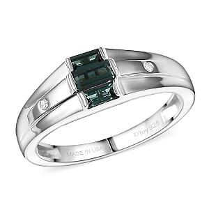 D'Joy Premium Pirineu Lagoon Tourmaline and Diamond 0.50 ctw Ring in Rhodium Over Sterling Silver (Size 12.0)