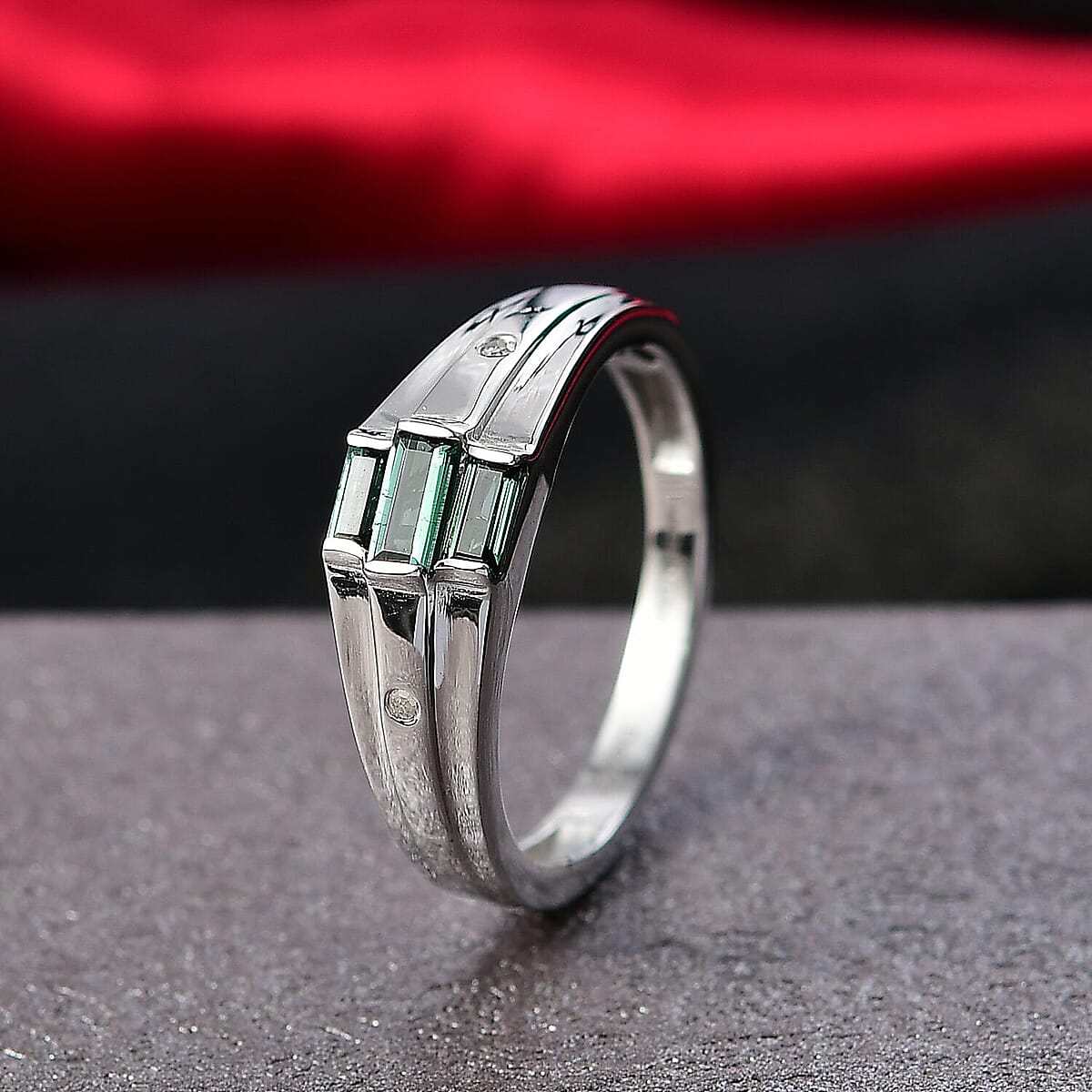 D'Joy Premium Pirineu Lagoon Tourmaline, Diamond Ring in Rhodium Over Sterling Silver (Size 10.0) 0.50 ctw image number 1