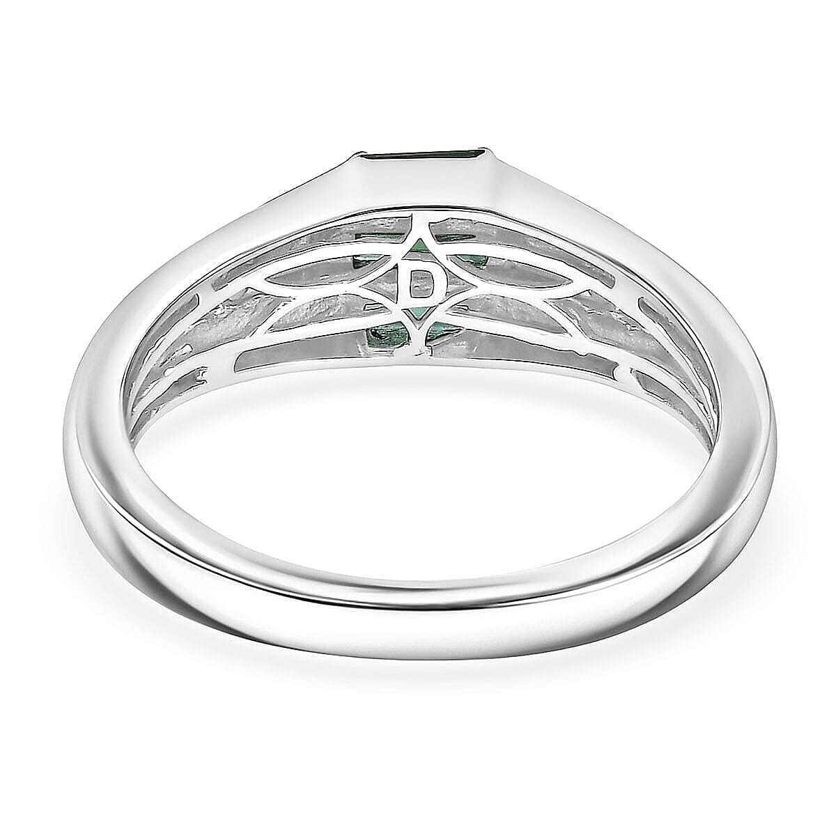 D'Joy Premium Pirineu Lagoon Tourmaline, Diamond Ring in Rhodium Over Sterling Silver (Size 10.0) 0.50 ctw image number 4