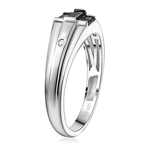 D'Joy  Pirineu Lagoon Tourmaline, Diamond Ring in Rhodium Over Sterling Silver 0.50 ctw (Size 9.0)