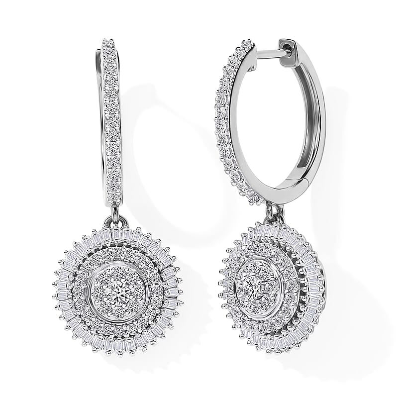 Luxuriant Lab Grown Diamond G-H SI 1.00 ctw Sunburst Halo Earrings in Rhodium Over Sterling Silver