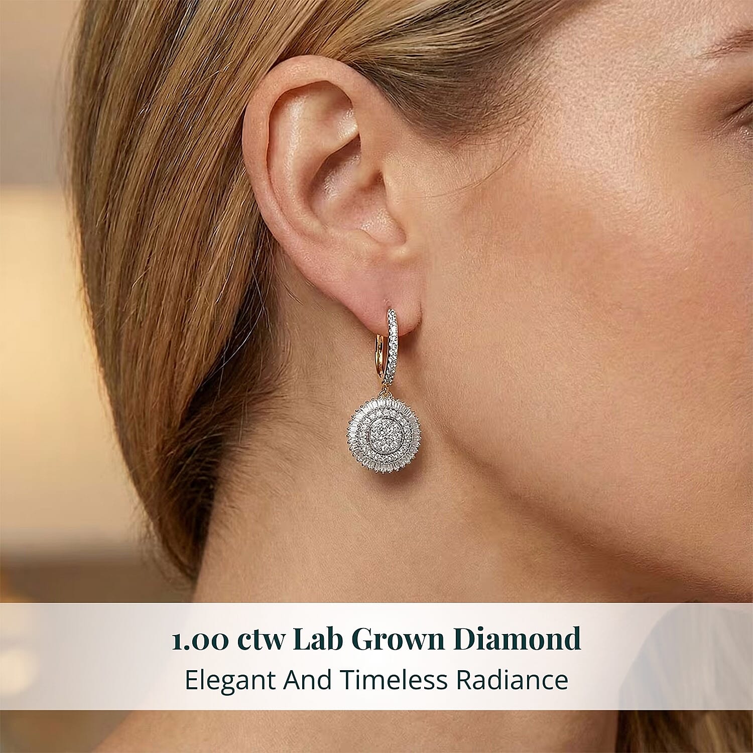 Luxuriant Lab Grown Diamond G-H SI 1.00 ctw Sunburst Halo Earrings in Rhodium Over Sterling Silver