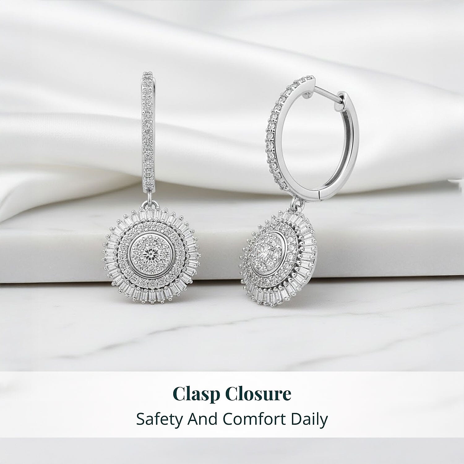 Luxuriant Lab Grown Diamond G-H SI 1.00 ctw Sunburst Halo Earrings in Rhodium Over Sterling Silver
