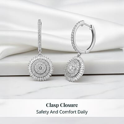 Luxuriant Lab Grown Diamond G-H SI 1.00 ctw Sunburst Halo Earrings in Rhodium Over Sterling Silver