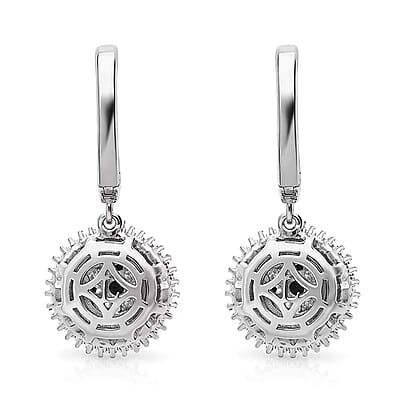 Luxuriant Lab Grown Diamond G-H SI 1.00 ctw Sunburst Halo Earrings in Rhodium Over Sterling Silver