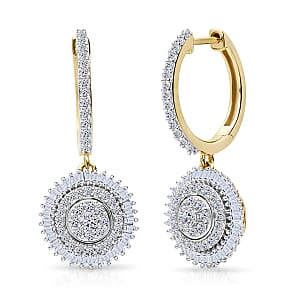 Luxuriant Lab Grown Diamond G-H SI 1.00 ctw Sunburst Halo Earrings in 18K Vermeil Yellow Gold Over Sterling Silver