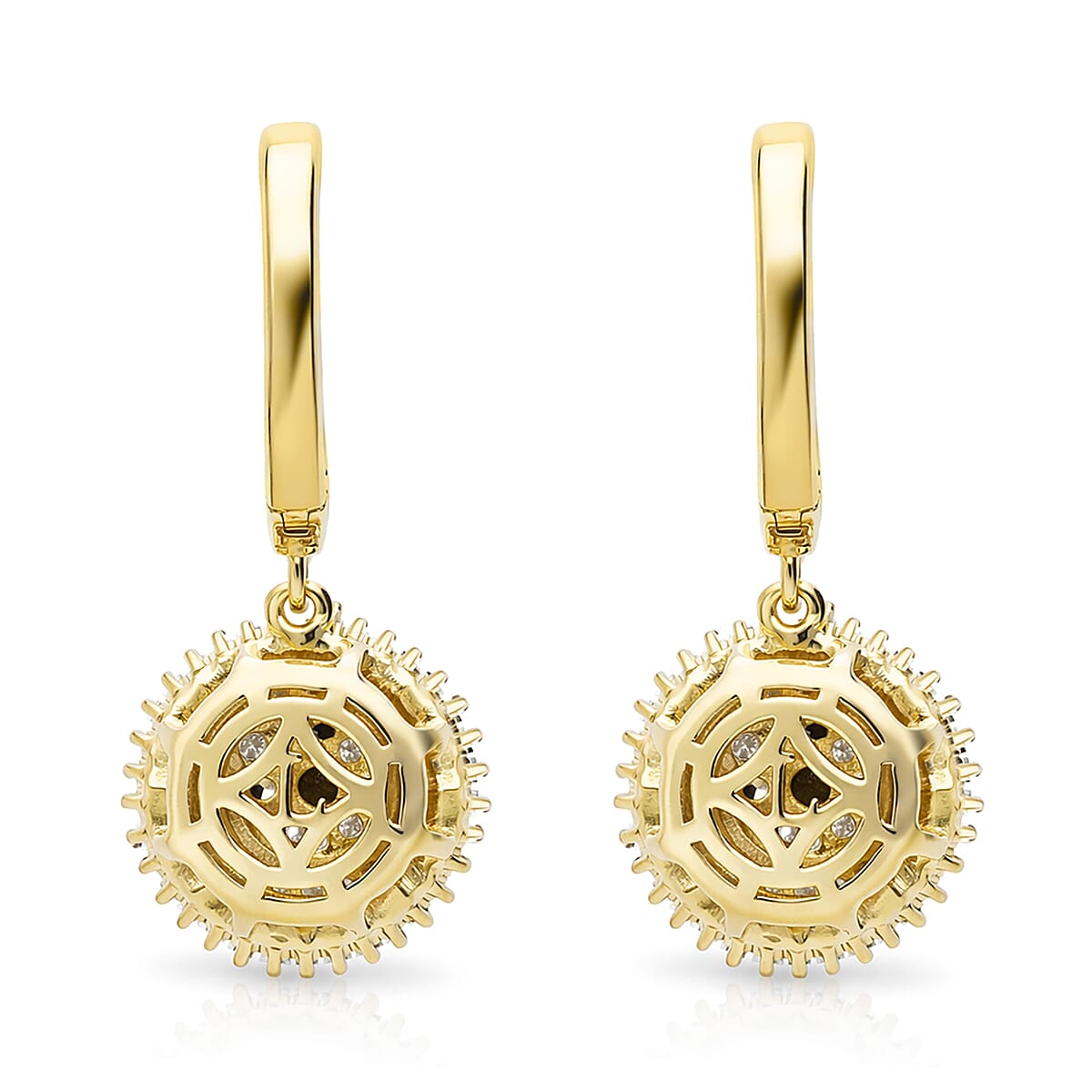 Luxuriant Lab Grown Diamond G-H SI 1.00 ctw Sunburst Halo Earrings in 18K Vermeil Yellow Gold Over Sterling Silver image number 4