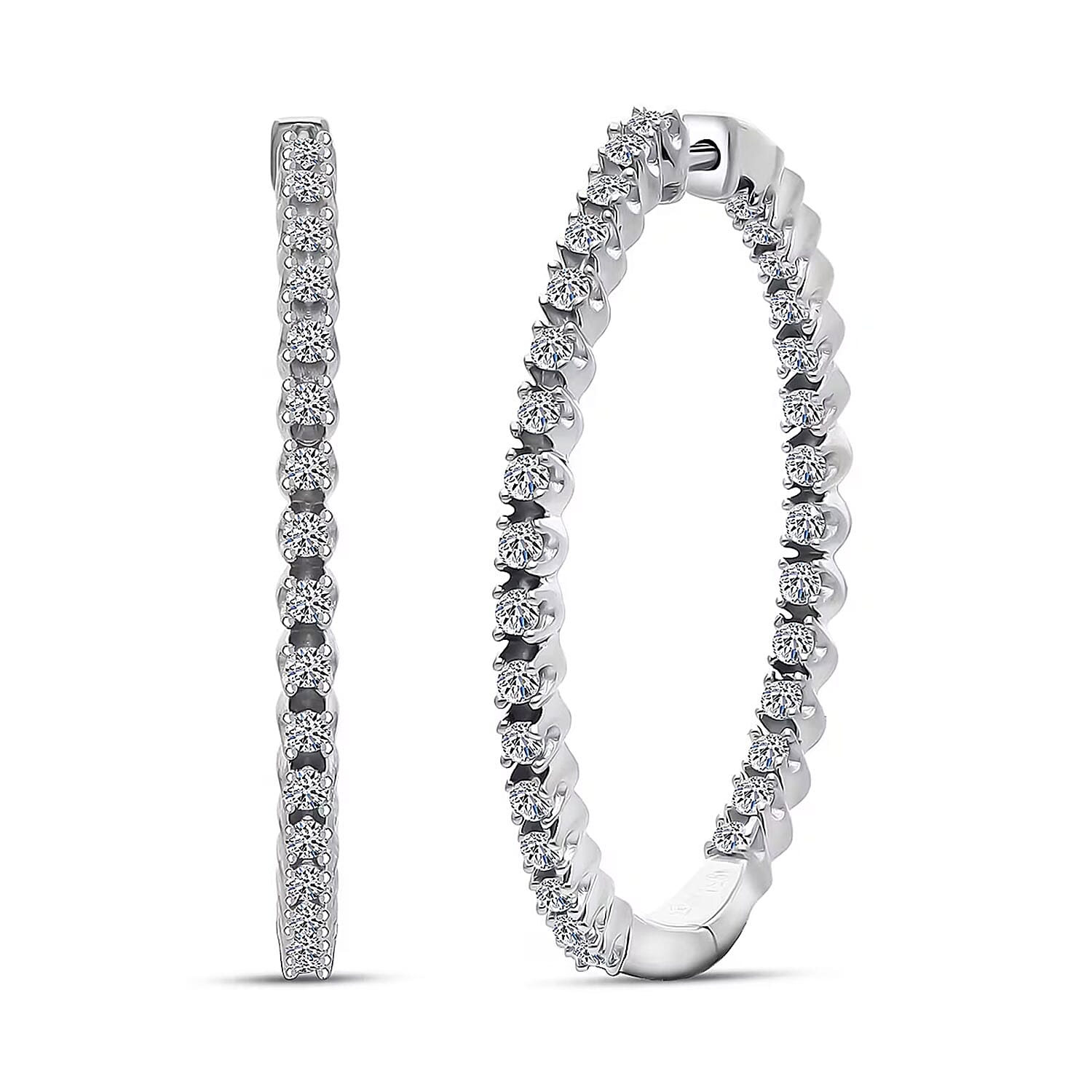 Luxuriant Lab Grown Diamond Hoop Earrings in Rhodium Over Sterling Silver 0.75 ctw
