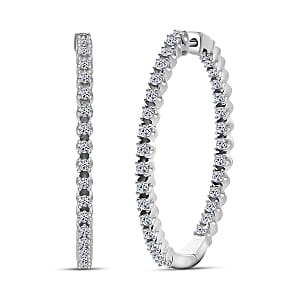Luxuriant Lab Grown Diamond G-H SI 0.75 ctw Hoop Earrings in Rhodium Over Sterling Silver