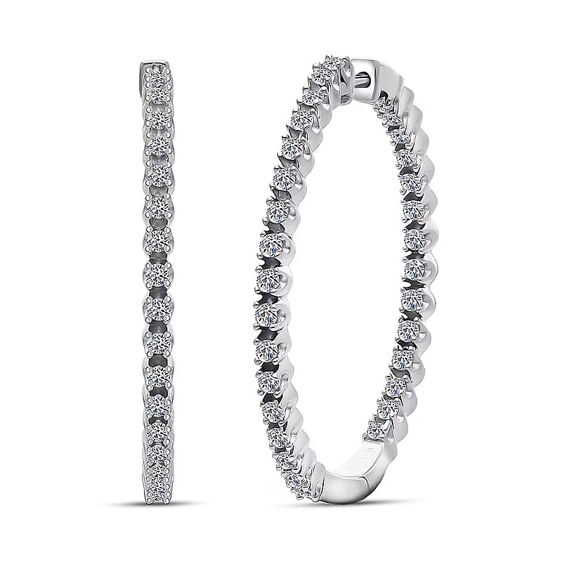 Luxuriant Lab Grown Diamond Hoop Earrings in Rhodium Over Sterling Silver 0.75 ctw