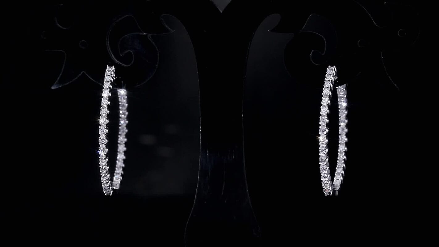 Luxuriant Lab Grown Diamond Hoop Earrings in Rhodium Over Sterling Silver 0.75 ctw