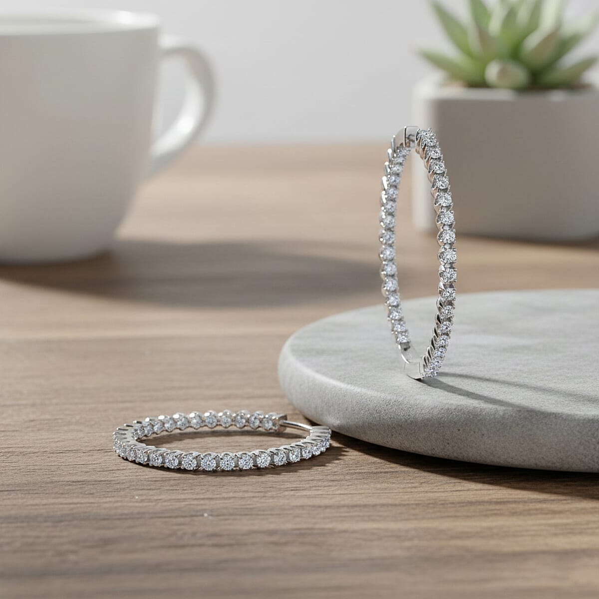 Luxuriant Lab Grown Diamond Hoop Earrings in Rhodium Over Sterling Silver 0.75 ctw image number 1