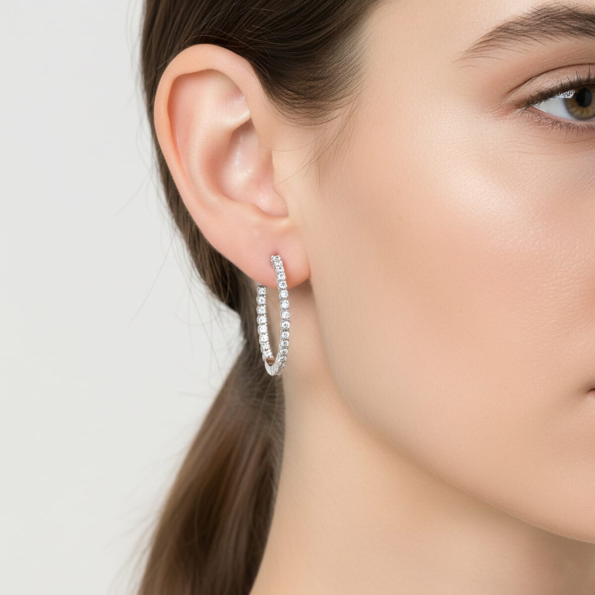 Luxuriant Lab Grown Diamond G-H SI 0.75 ctw Hoop Earrings in Rhodium Over Sterling Silver image number 1