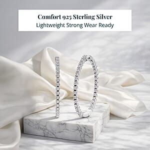 Luxuriant Lab Grown Diamond Hoop Earrings in Rhodium Over Sterling Silver 0.75 ctw