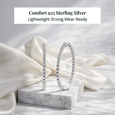 Luxuriant Lab Grown Diamond Hoop Earrings in Rhodium Over Sterling Silver 0.75 ctw
