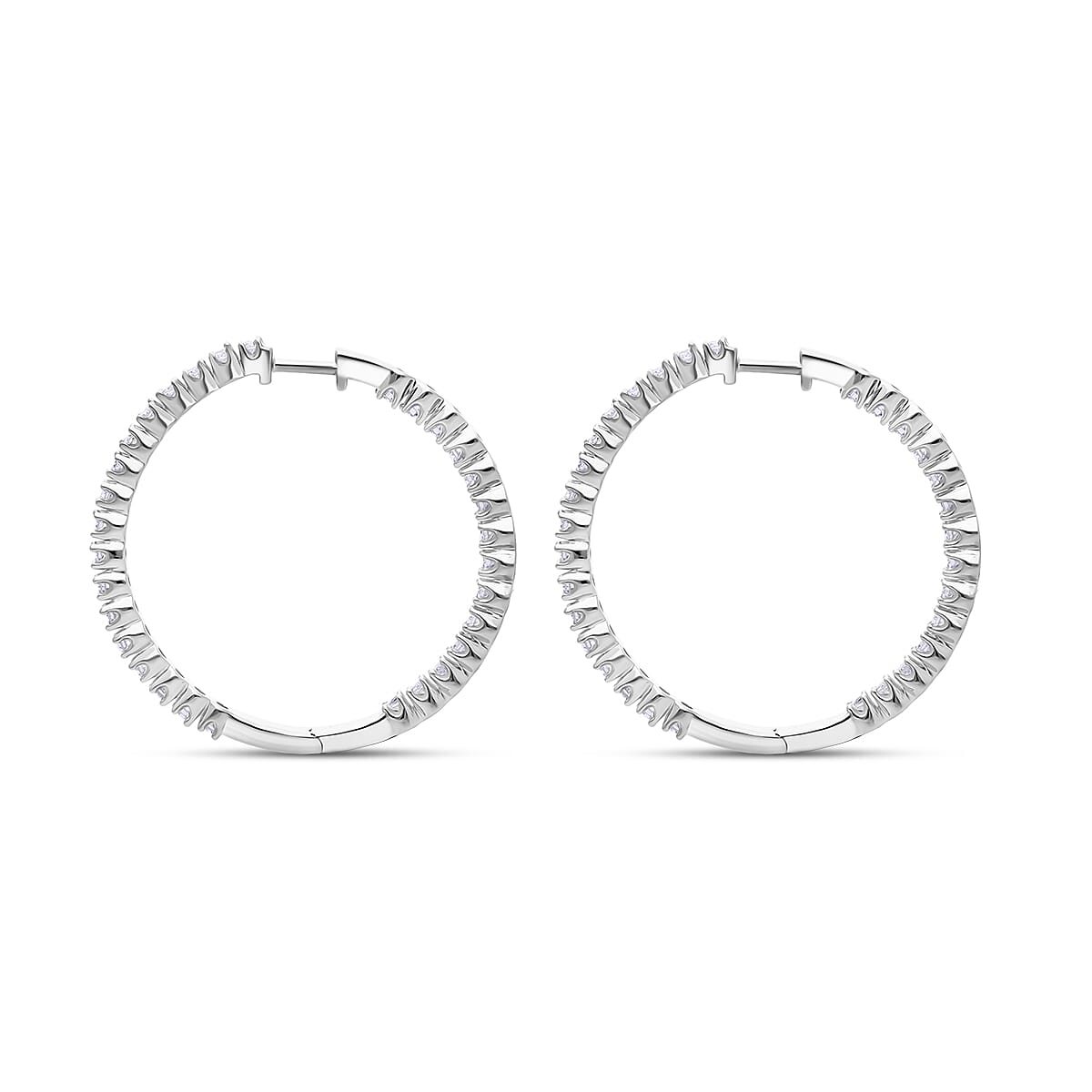 Luxuriant Lab Grown Diamond G-H SI 0.75 ctw Hoop Earrings in Rhodium Over Sterling Silver image number 2