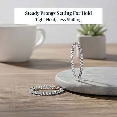 Luxuriant Lab Grown Diamond Hoop Earrings in Rhodium Over Sterling Silver 0.75 ctw