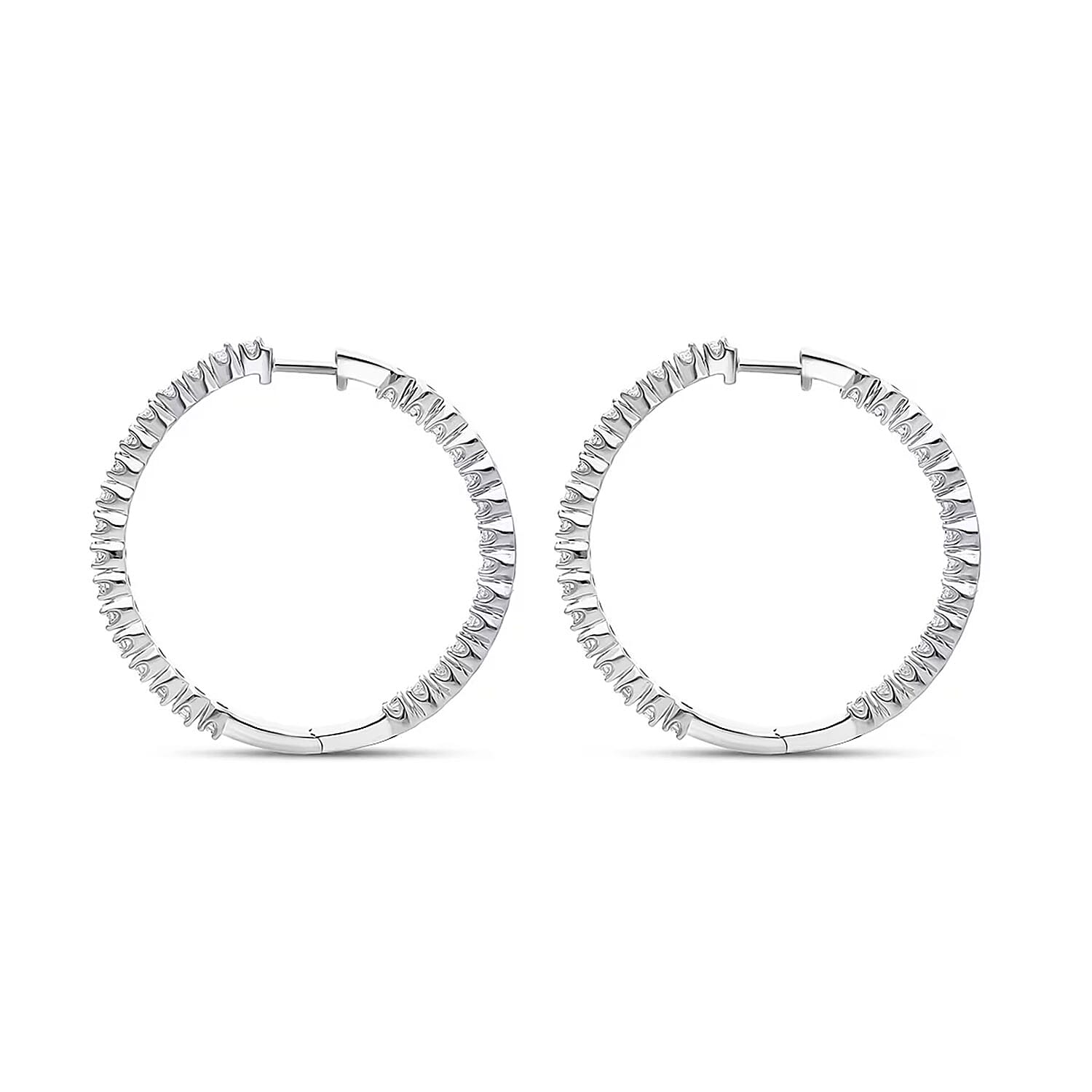 Luxuriant Lab Grown Diamond Hoop Earrings in Rhodium Over Sterling Silver 0.75 ctw
