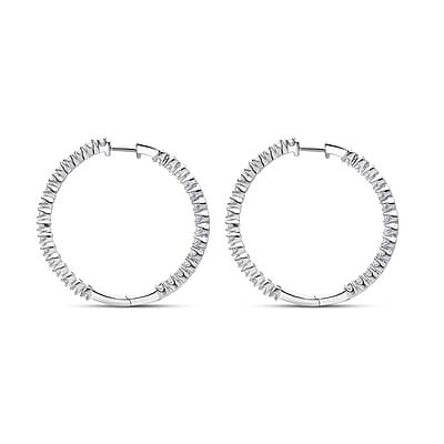 Luxuriant Lab Grown Diamond Hoop Earrings in Rhodium Over Sterling Silver 0.75 ctw