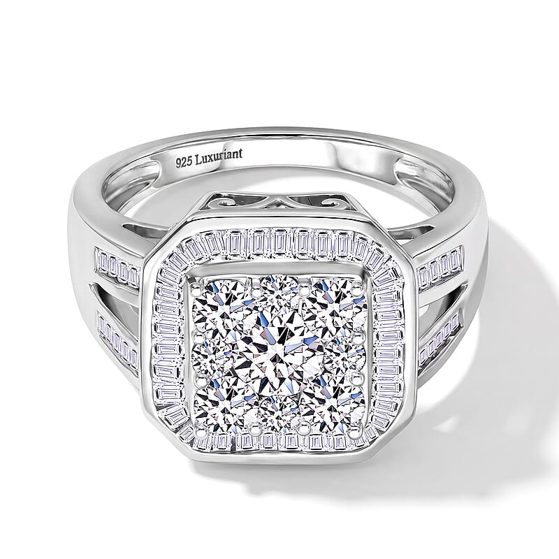 Luxuriant Lab Grown Diamond Geometry Ring in Rhodium Over Sterling Silver 2.00 ctw (Size 10.0)