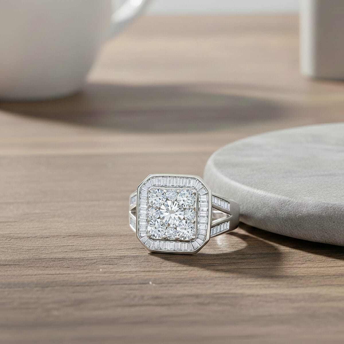 Luxuriant Lab Grown Diamond G-H SI 2.00 ctw Empire Geometry Ring in Rhodium Over Sterling Silver (Size 10.0) image number 1