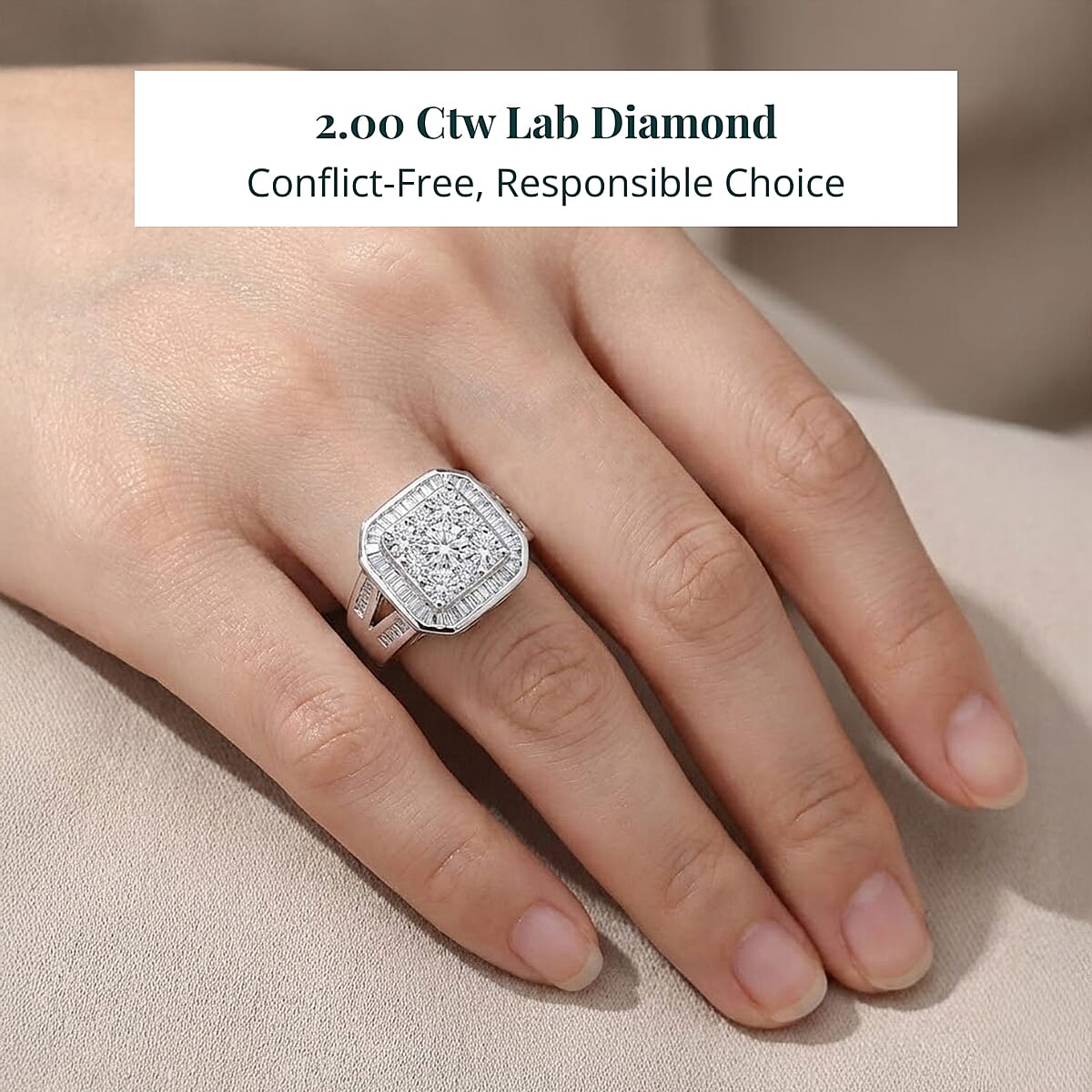 Luxuriant Lab Grown Diamond (G-H, SI) Geometry Ring in Rhodium Over Sterling Silver 2.00 ctw (Size 6.0) image number 1