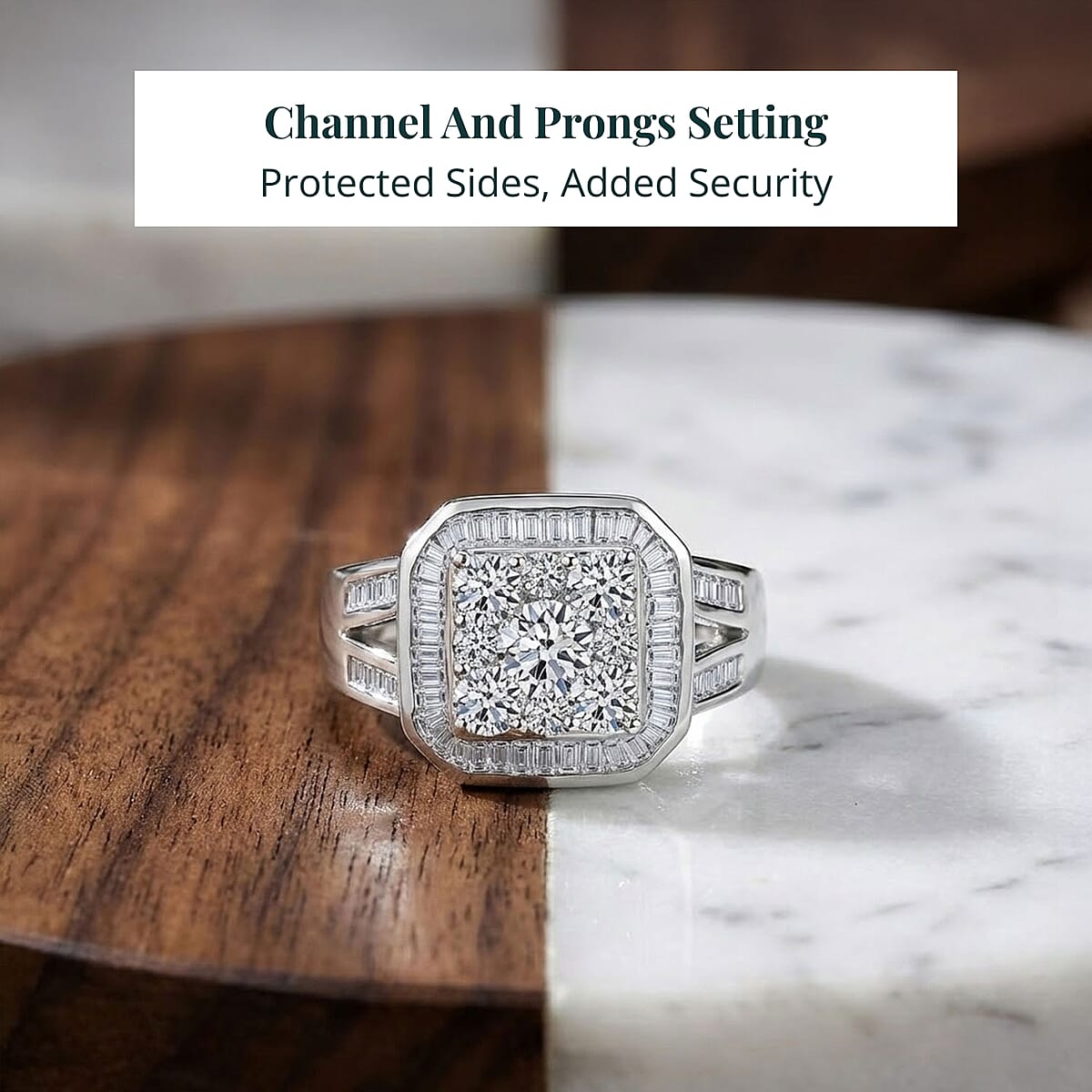 Luxuriant Lab Grown Diamond (G-H, SI) Geometry Ring in Rhodium Over Sterling Silver 2.00 ctw (Size 6.0) image number 4