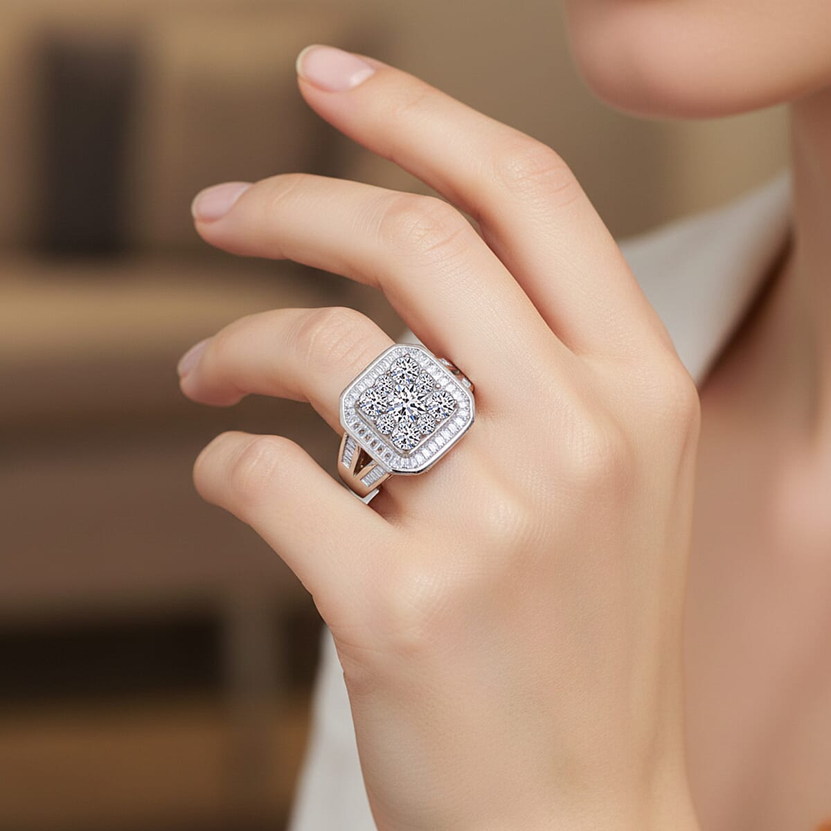 Luxuriant Lab Grown Diamond G-H SI 2.00 ctw Empire Geometry Ring in Rhodium Over Sterling Silver (Size 7.0) image number 2